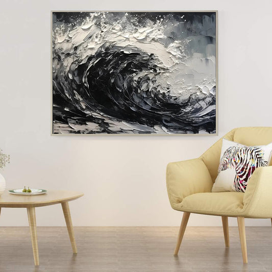 Zwart-Wit Abstract Canvas — Handgeschilderd | Velvet Crown