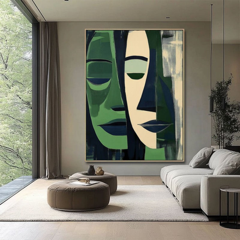 Abstract Groen Gezicht — Canvas Schilderij | Velvet Crown