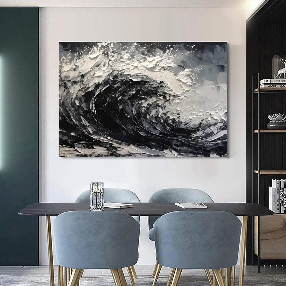 Zwart-Wit Abstract Canvas — Handgeschilderd | Velvet Crown