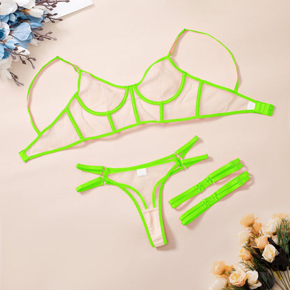 Lace Mesh Lingerie Set — Rose & Emerald Edition