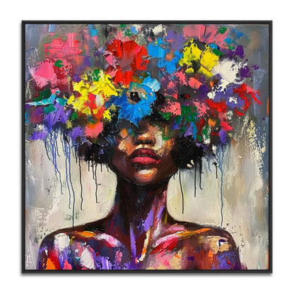 Mystieke Bloemenvrouw — Canvas Schilderij | Velvet Crown