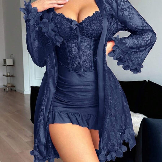 Sheer Lace Slip Dress & Robe Set — Velvet Nights Collection