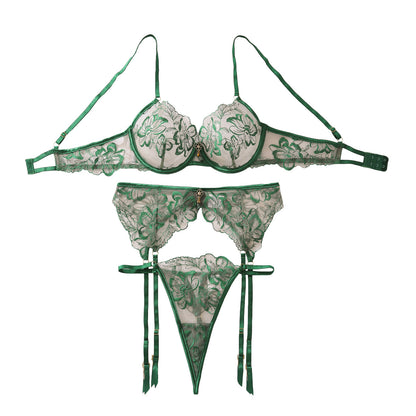 Gemstone Floral Embroidery Push-Up Set — Velvet Jewel Collection