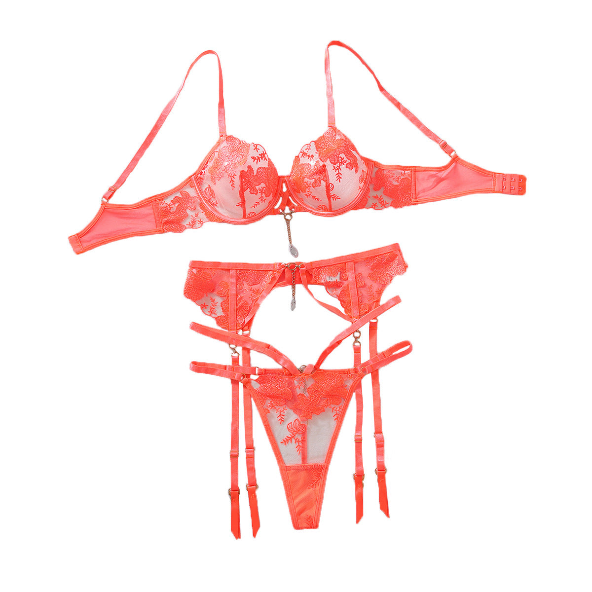 Embroidered Mesh See-Through Lingerie Set — 3-Delig | Velvet Crown