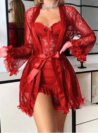 Sheer Lace Slip Dress & Robe Set — Velvet Nights Collection
