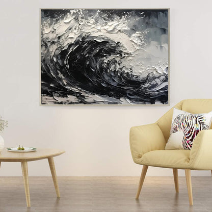 Zwart-Wit Abstract Canvas — Handgeschilderd | Velvet Crown