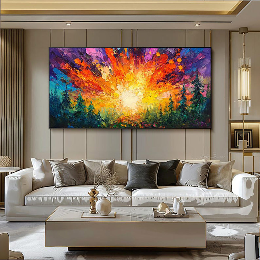 Zonsopgang in het Woud — Handgeschilderd Canvas | Velvet Crown