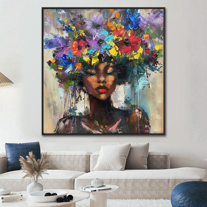 Mystieke Bloemenvrouw — Canvas Schilderij | Velvet Crown