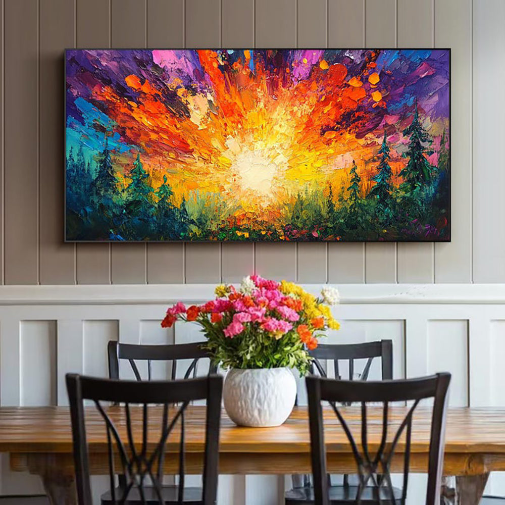 Zonsopgang in het Woud — Handgeschilderd Canvas | Velvet Crown