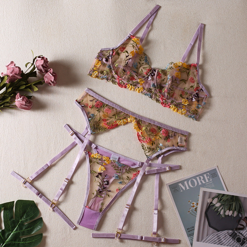 Floral Embroidery Push-Up Lingerie Set — Velvet Bloom Collection