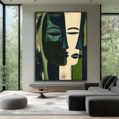 Abstract Groen Gezicht — Canvas Schilderij | Velvet Crown