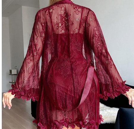 Sheer Lace Slip Dress & Robe Set — Velvet Nights Collection