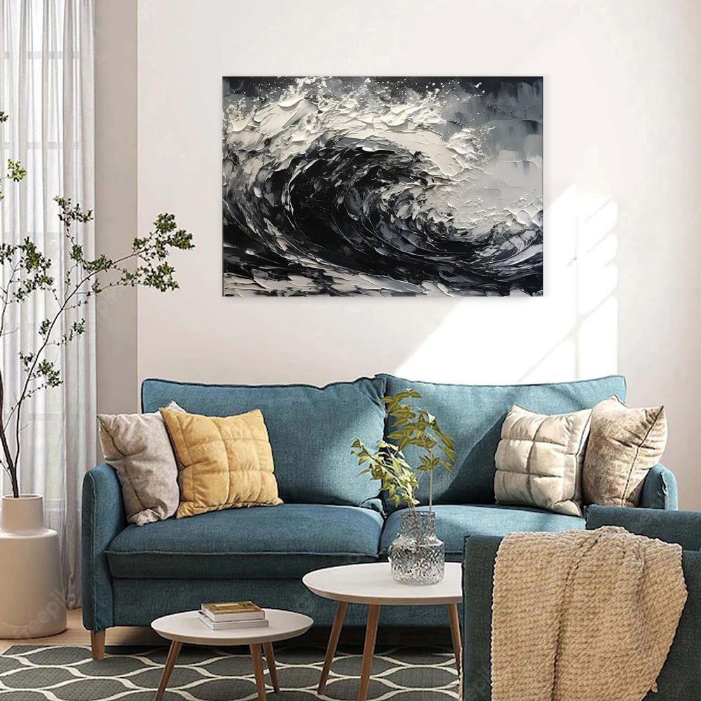 Zwart-Wit Abstract Canvas — Handgeschilderd | Velvet Crown