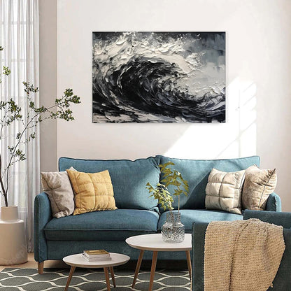 Zwart-Wit Abstract Canvas — Handgeschilderd | Velvet Crown