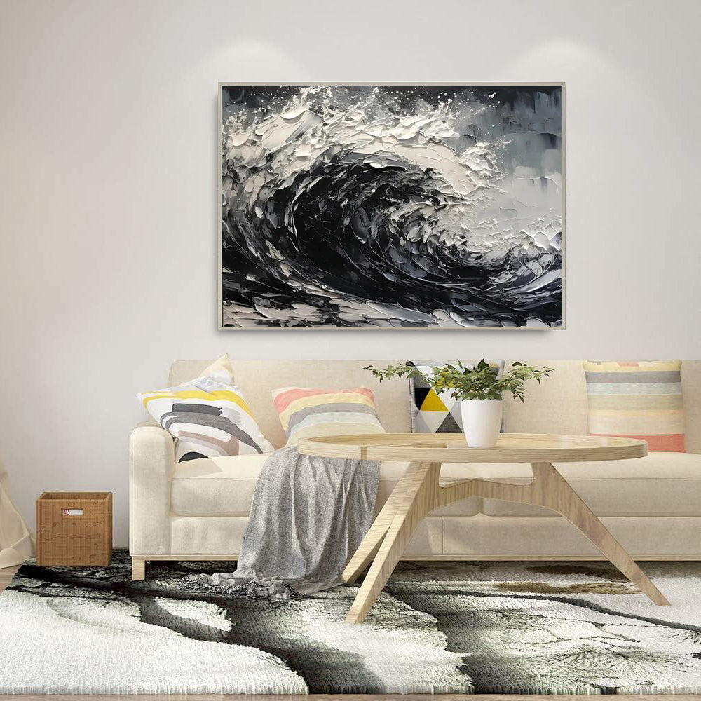 Zwart-Wit Abstract Canvas — Handgeschilderd | Velvet Crown