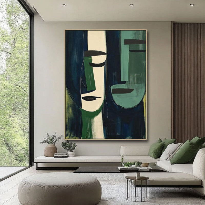 Abstract Groen Gezicht — Canvas Schilderij | Velvet Crown