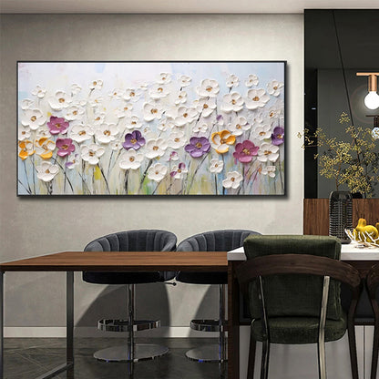 Kleine Witte Bloemen — Abstract Mes-Schilderij | Velvet Crown