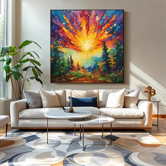 Zonsopgang in het Woud — Handgeschilderd Canvas | Velvet Crown