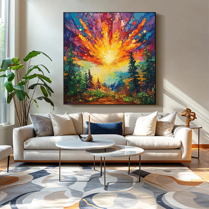 Zonsopgang in het Woud — Handgeschilderd Canvas | Velvet Crown