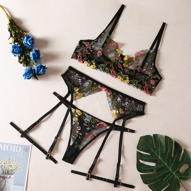 Floral Embroidery Push-Up Lingerie Set — Velvet Bloom Collection