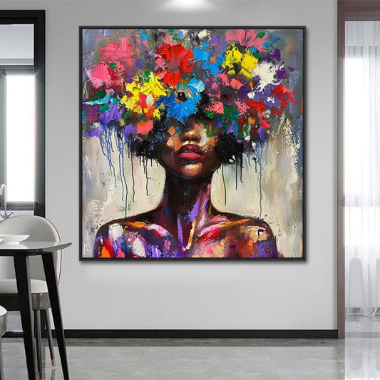 Mystieke Bloemenvrouw — Canvas Schilderij | Velvet Crown
