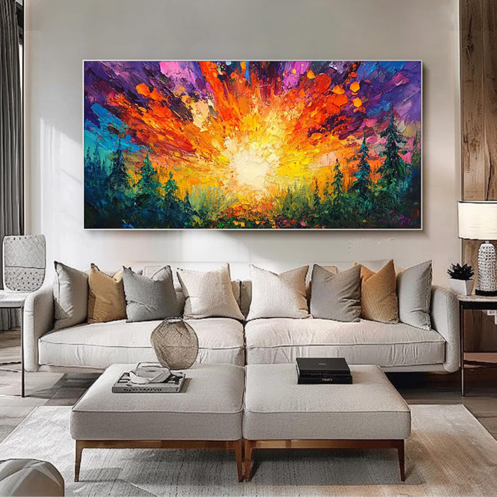 Zonsopgang in het Woud — Handgeschilderd Canvas | Velvet Crown