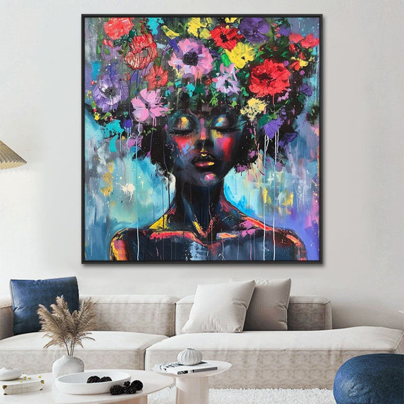 Mystieke Bloemenvrouw — Canvas Schilderij | Velvet Crown