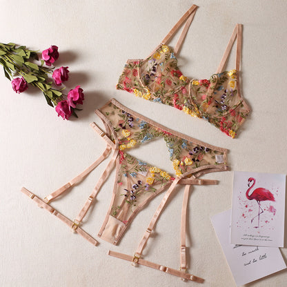 Floral Embroidery Push-Up Lingerie Set — Velvet Bloom Collection