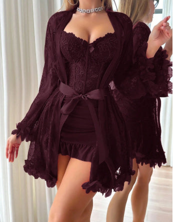 Sheer Lace Slip Dress & Robe Set — Velvet Nights Collection