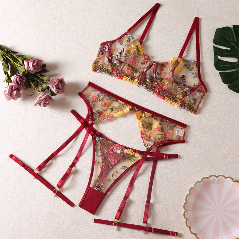Floral Embroidery Push-Up Lingerie Set — Velvet Bloom Collection