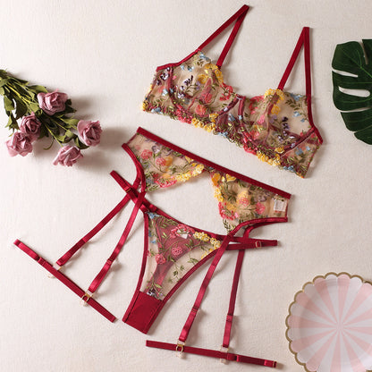 Floral Embroidery Push-Up Lingerie Set — Velvet Bloom Collection