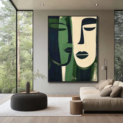 Abstract Groen Gezicht — Canvas Schilderij | Velvet Crown
