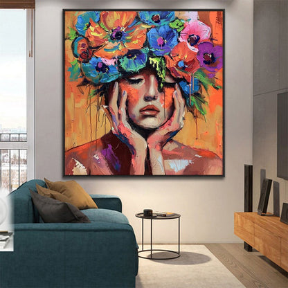Mystieke Bloemenvrouw — Canvas Schilderij | Velvet Crown