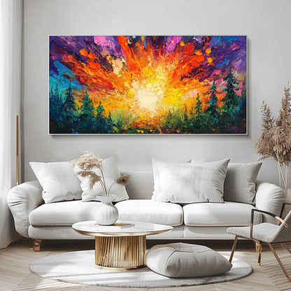 Zonsopgang in het Woud — Handgeschilderd Canvas | Velvet Crown